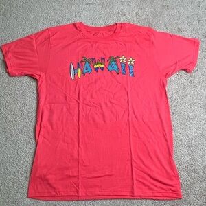 Vibrant Coral Short Sleeve Tee with Hawaii Print